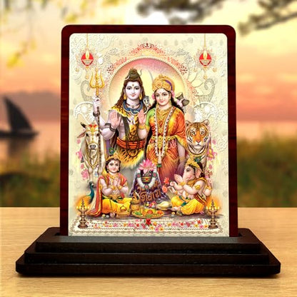 Image 1 of Default Title for the product Shiv Parivar Wooden Idol - Glossy Finish/Size 7.5X10 cm - Murti for Gift Statue for Gift