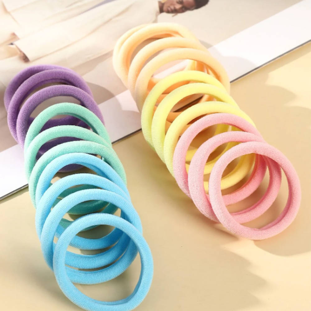 Image 7 of Majestique Cotton Stretchable Hair Ties Ponytail Holder Rubber Band - 20 Pcs