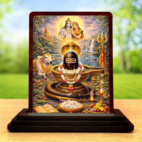 Image 2 of HD Printed Shivling Wooden Idol 4x5 Inch Heritage Artwork Spiritual Showpiece