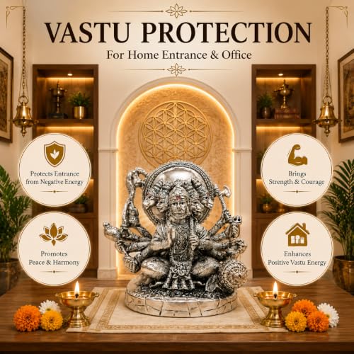 Image 6 of Dev Aastha 999 Silver Plated Panchmukhi Hanuman Idol for car & Home Decor - 5 Inch