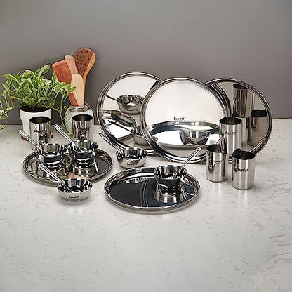 Image 5 of Sumeet Stainless Steel Heavy Gauge Mirror Finish Solid Dinner Set Of 20 Pcs (5 Plate, 5 Bowl/Wati, 5 Glass, 5 Spoon), Silver