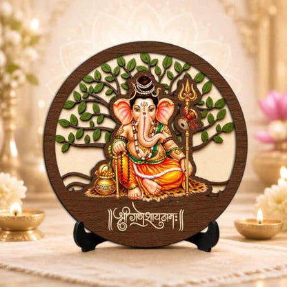Image 2 of Siddhivinayak Ganesh Premium Wooden God Idol for Indoor Temple, Living Room Shelf, Work Desk & Puja Decor - 5x5 Inch