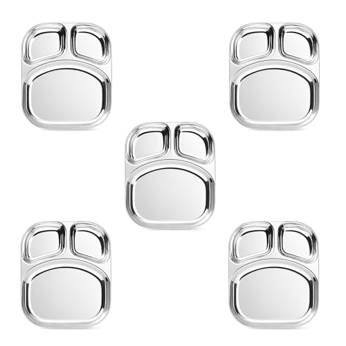 Image 12 of Medium-5 for the product Spillbox Stainless Steel Dinner Plate with 3 Compartments