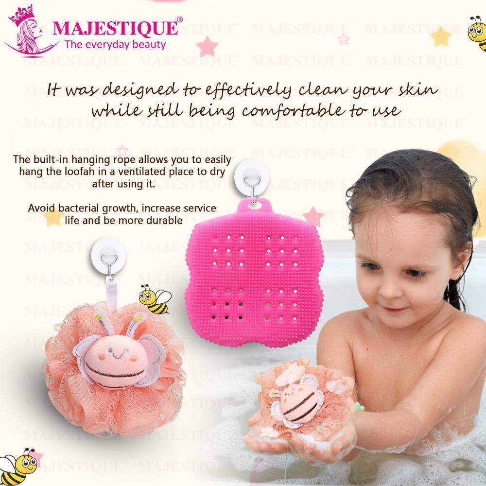 Image 5 of Majestique Loofah And Body Scrubber Combo For Babies And Kids, Soft Silicone Brush - 2Pc/Multicolour