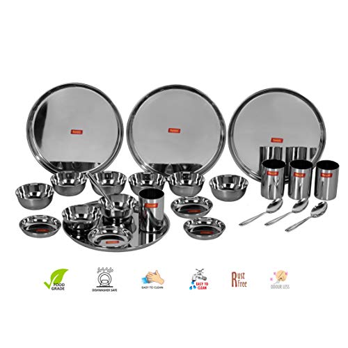 Image 2 of Sumeet Stainless Steel Solid Heavy Gauge Mirror Finish Dinner Set Of 24 Pcs (4 Plate, 4 Small/Halwa Plate, 8 Bowl/Wati, 4 Glass, 4 Spoon)