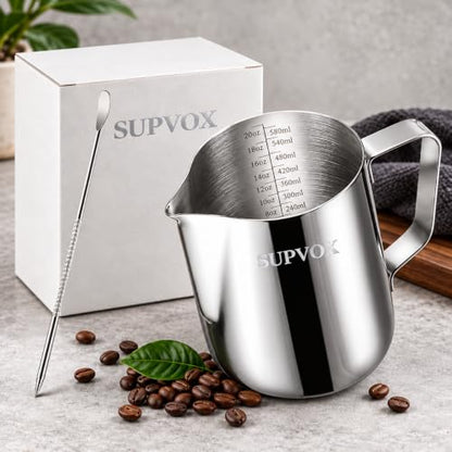 Image 1 of Default Title for the product Supvox Milk Frothing Pitcher 600ml Capacity 20oz Scale with Decorating Pen