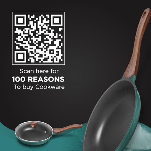 Image 4 of Preethi Artistic Collection Die Cast Non Stick Fry Pan, 24 cm,with Glass Lid, 5 Star Non Stick Effect, Cook & Serve, Ocean Green