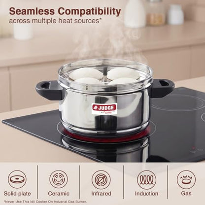Image 4 of Judge by Prestige Stainless Steel Idli Cooker with 4 Plates, 1 Liters, 25 x 25 x 21 Centimeters, Silver|Induction and Gas Stove Compatible