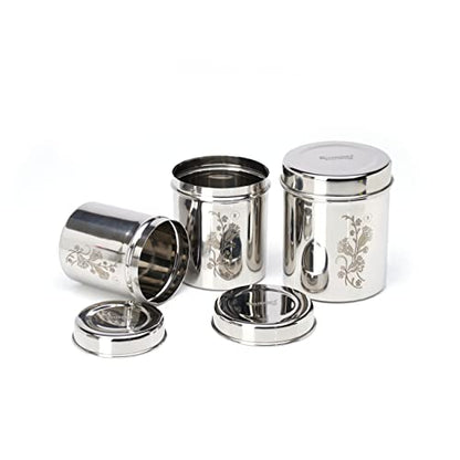 Image 6 of Sumeet Designer Stainless Steel Vertical Canisters/Ubha Dabba/Storage Containers Set of 3Pc (400ml,500ml,750ml), Silver