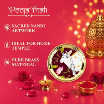 Image 7 of Klassic 8 Inch Brass Pooja Thali, (Pack Of 1, Golden)