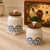 Image 1 of Default Title for the product ExclusiveLane 'Royal Mughal' Airtight Ceramic Jars For Kitchen Storage With Wooden Lid Ceramic Containers For Pickle Cookies Sugar Dry Fruits (Set of 2, Airtight, 380 ML, Hand-Painted, 13.4 Cm)