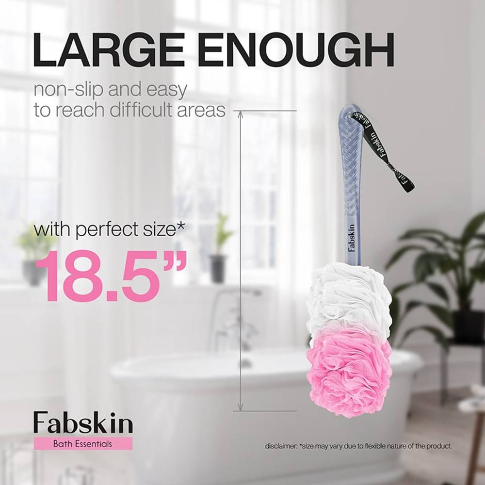 Image 5 of Fabskin Bath Brush Loofah For Men & Women With Long Plastic Handle Pink & White