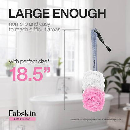 Image 5 of Fabskin Bath Brush Loofah For Men & Women With Long Plastic Handle Pink & White