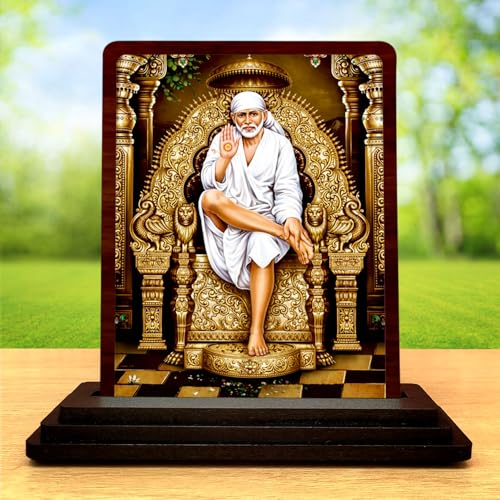 Image 2 of Sai Baba Small Wooden Idol 4x5 Inch Calm Energy HD Printed Home Decor
