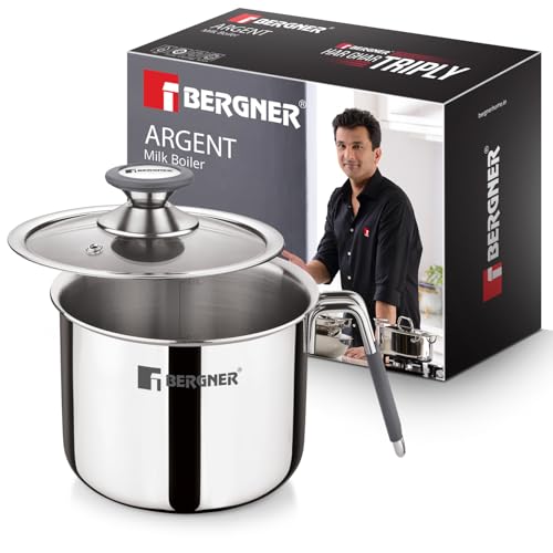 Image 1 of 1 Litres for the product BERGNER Argent Triply Stainless Steel Milk Boiler with Glass Lid