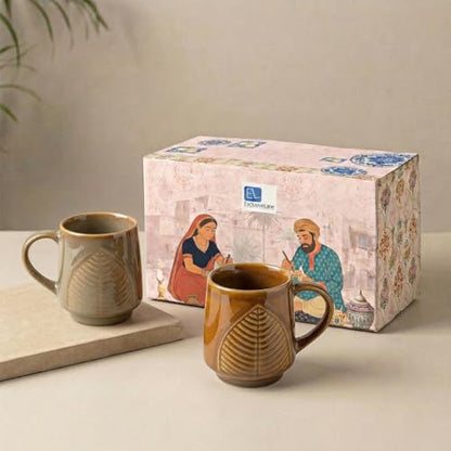 Image 2 of ExclusiveLane Leaf & Lines Ceramic Coffee Mugs Set of 2 (300 ml)