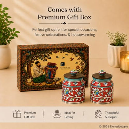 Image 7 of ExclusiveLane Mughal Floral Airtight Ceramic Jars for Kitchen Storage Set of 2 5.2 Inch 410 ML