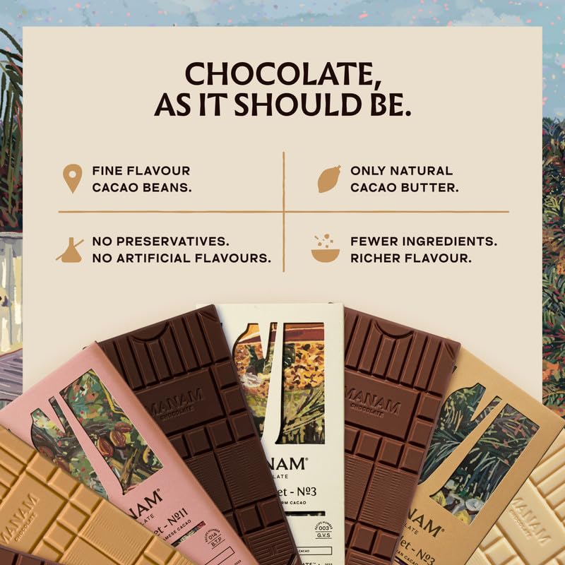 Image 5 of Manam Chocolate Signature Inclusion Tablet - Vietnam Nibs, 73% Dark & 43% Milk - 80g