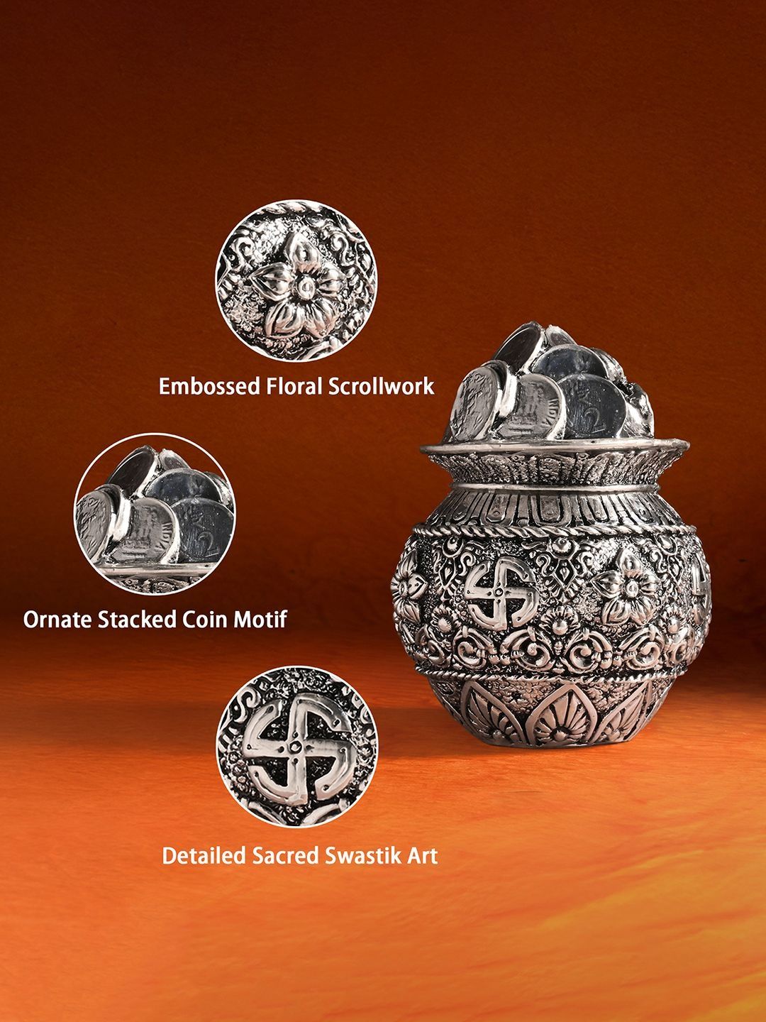 Image 3 of TOUCH925 999 Silver Plated Dhan Kalash