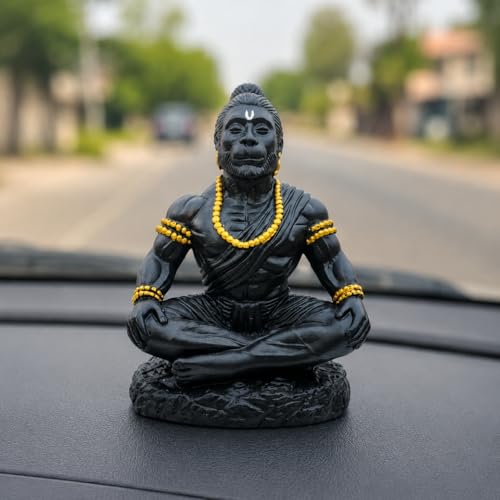 Image 1 of Default Title for the product Hanuman Ji Car Dashboard Idol | Bahubali Hanuman ji Home Temple, Office Desk & Living Room Decor | Premium Black Meditation Pose Showpiece (Black)