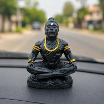 Image 1 of Default Title for the product Hanuman Ji Car Dashboard Idol | Bahubali Hanuman ji Home Temple, Office Desk & Living Room Decor | Premium Black Meditation Pose Showpiece (Black)