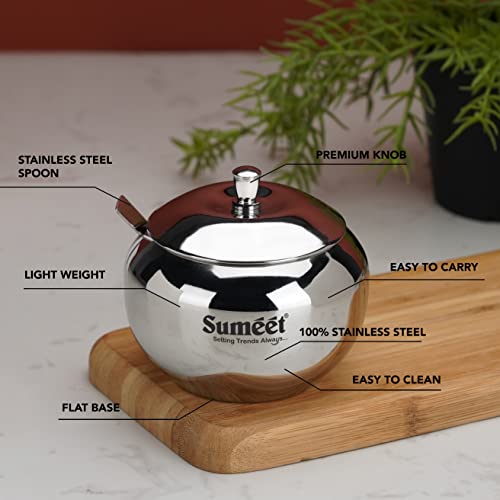 Image 2 of Sumeet Stainless Steel Ghee and Oil Pot, Storage Conrainer with Spoon for Kitchen, 7.5cm & 8.5cm Dia, 170ML & 230ML - Silver (Pack of 2)