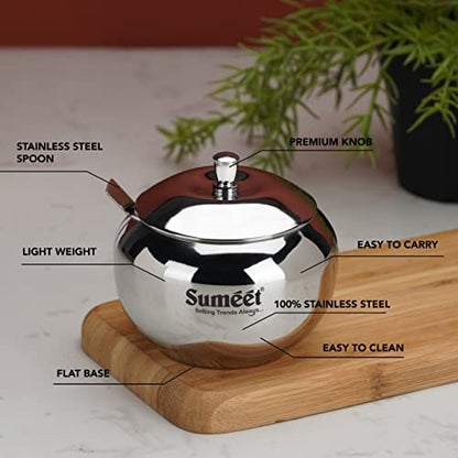 Image 2 of Sumeet Stainless Steel Ghee and Oil Pot, Storage Conrainer with Spoon for Kitchen, 7.5cm & 8.5cm Dia, 170ML & 230ML - Silver (Pack of 2)