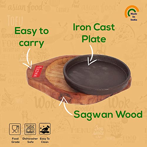 Image 3 of HAZEL Cast Iron Sizzler Plate with Wooden Base 6 Inch