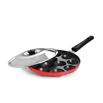 Image 1 of Default Title for the product Xtend Royal Single Handle 12 Cavity Appam Patra Paddu Paniyarakkal Maker Chatty Paniyaram Pan Ponganal Baati Litti Baking Pot with Steel Lid (Aluminium, Non-Stick)