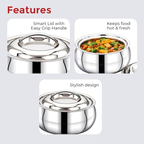 Image 4 of AVIAS Onyx Press Type Insulated Stainless Steel Casserole, 1500ml
