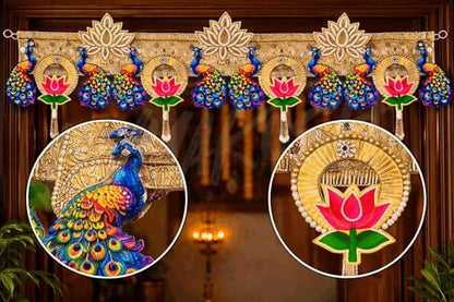 Image 2 of Divyakosh Handcrafted Peacock Lotus Toran Door Hanging 4 FT | Traditional Indian Bandarwal for Home Entrance, Pooja Room, Diwali, Wedding & Festive Decoration