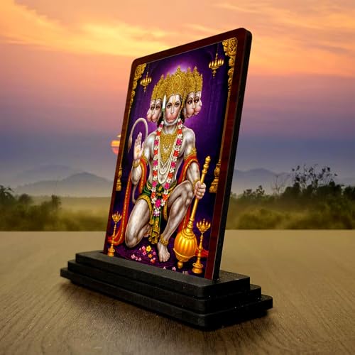 Image 3 of Panchmukhi Hanuman Wooden Idol for Pooja Room 4x5 Inch HD Printed Auspicious Blessing Decor