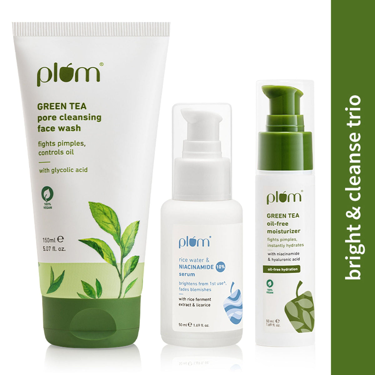 Image 1 of combo / Pack of 1 for the product Plum Green Tea Face Wash, Serum And Moisturizer Trio With SPF 50 PA+++ For Acne Prone & Oily Skin