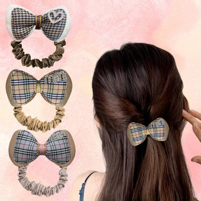 Image 1 of 3 Pcs for the product Majestique Burberry Print Hair Bow Ponytail Rubber Band
