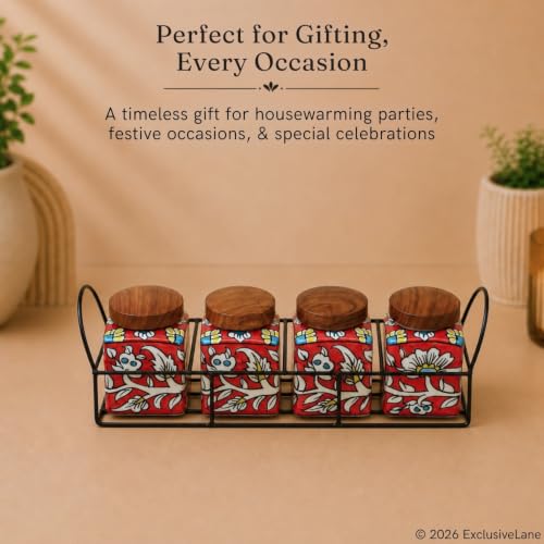 Image 6 of ExclusiveLane Mughal Cuboidal Airtight Ceramic Jars for Kitchen Storage (Set of 4, 240 ml)