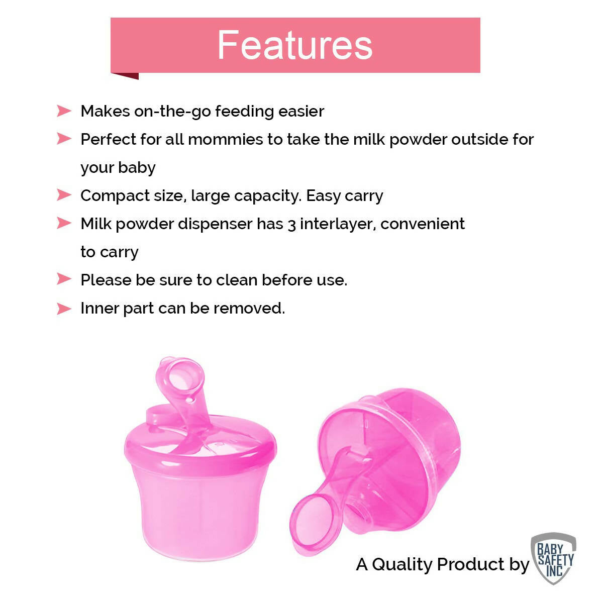 Image 3 of Safe-O-Kid Bpa Free Portable Milk Powderfood Storage Box For Baby, Pink