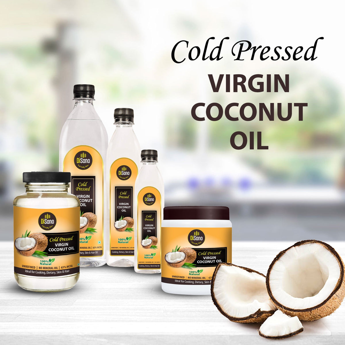 Image 5 of Disano Cold Pressed Virgin Coconut Oil Bottle, Glass Bottle, 500ml
