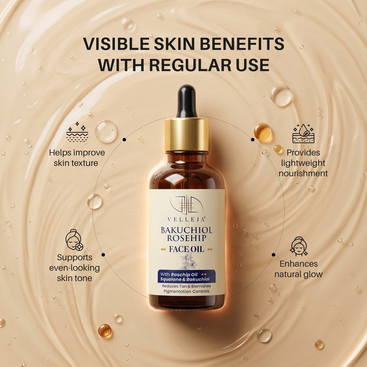 Image 5 of Velleja Bakuchiol Rosehip Face Oil with Squalane for Pigmentation & Dark Spots | Velleja
