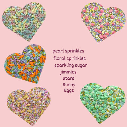 Image 5 of Confect Spring Sprinkles Edible |  Mix Green & Pink Eggs & Yellow & Gold Bunny pack of 5 (EAST 3) - 100Gms