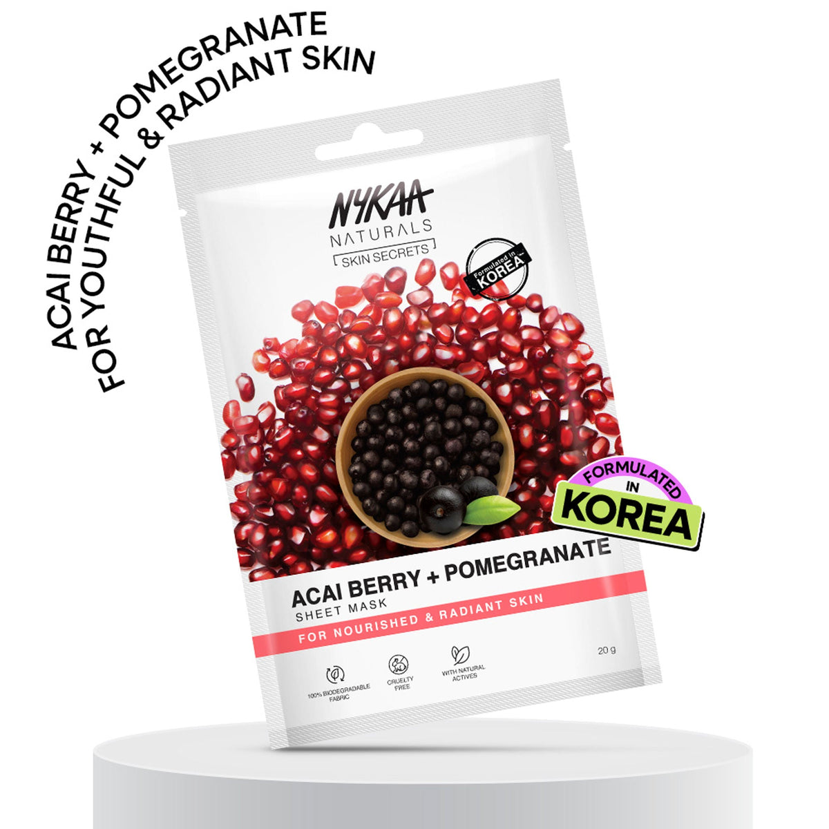 Image 1 of 20 ml / Pack of 1 for the product Nykaa Green Tea + Aloe Vera Sheet Mask For Hydrated Skin - Formulated in Korea - For All Skin Types - Acai Berry + Pomegranate