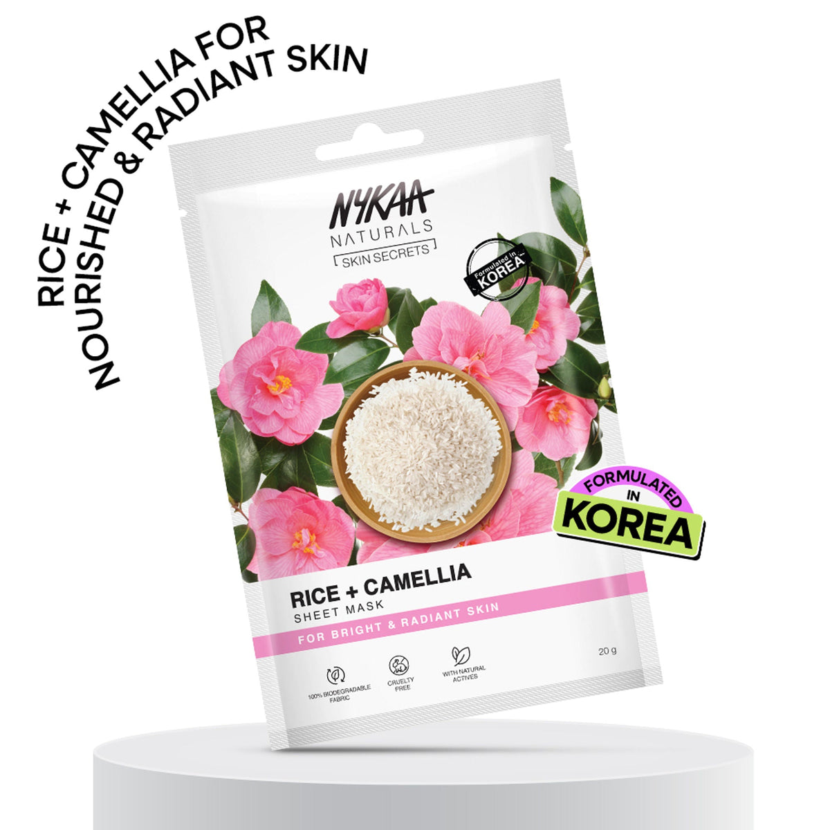 Image 1 of 20 ml / Pack of 1 for the product Nykaa Green Tea + Aloe Vera Sheet Mask For Hydrated Skin - Formulated in Korea - For All Skin Types - Rice + Camelia
