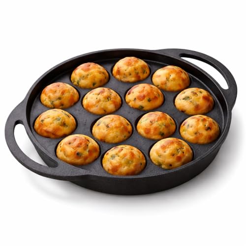 Image 1 of Default Title for the product Generic KOJAN Pre-Seasoned Cast Iron Paniyaram Pan 12 Pit 22 cm 2.5 Kg