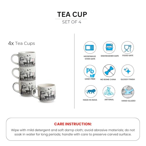 Image 6 of ExclusiveLane Forest Deer Decal Ceramic Tea Cups Set of 4 (200 ml)
