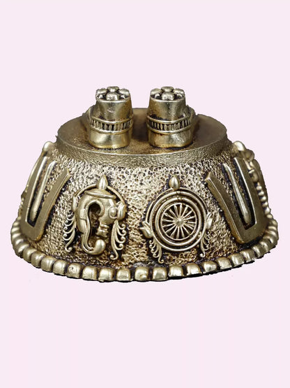 Image 4 of Ishwar Arts 2" Small Superfine Brass Goddess Lakshmi Charan with Vaishnava Symbols