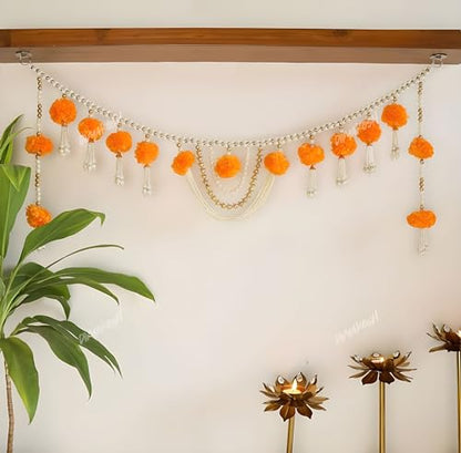 Image 2 of Divyakosh Fabric Marigold Flower With Moti Toran, Bandarwal Door Hanging, 94 Cm