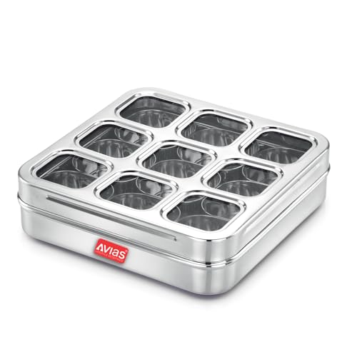 Image 1 of Default Title for the product AVIAS 9-in-1 Stainless Steel Masala/Spice Box, Design Large