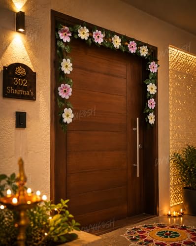 Image 5 of Divyakosh Mango Leaf Vine/Creeper (6.5 Ft) with Cosmos Flowers for Door Entrance Decor | Artificial Flowers Garland,Thoran | Festive Puja Wall Hanging for Diwali Navratri Ganpati Home Decor