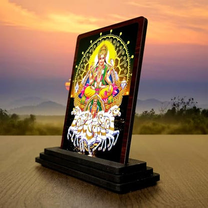 Image 3 of Surya Dev Wooden Idol for Pooja Room 4x5 Inch HD Printed Peaceful Aura Decor