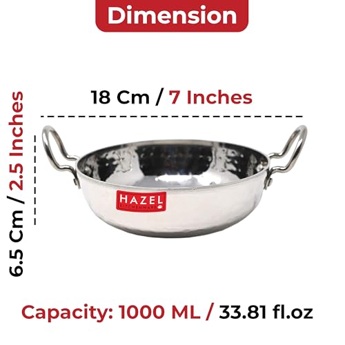 Image 3 of Hazel Stainless Steel Kadai with Handle 1000 ml