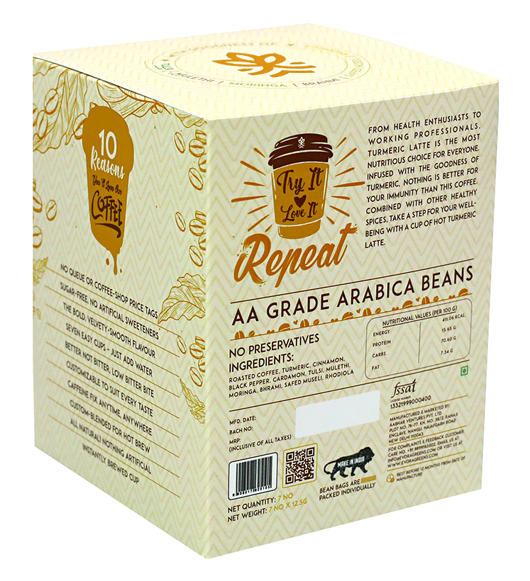 Image 2 of Evora Greens Easy Dip Coffee Bean Bag (12.5gm Each) Turmeric Fusion
